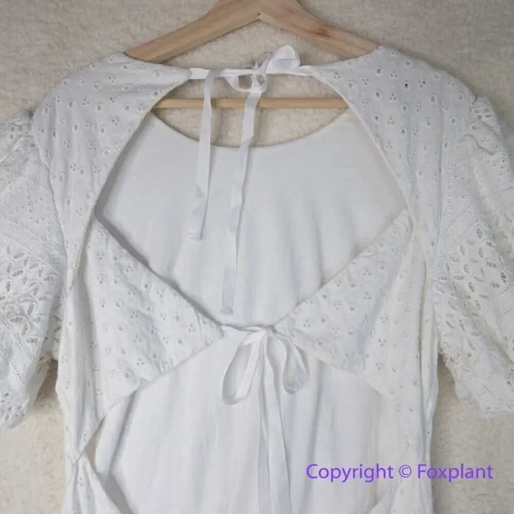 New! Free People‎ White Cotton Apricot Rose Mini Dress, size L